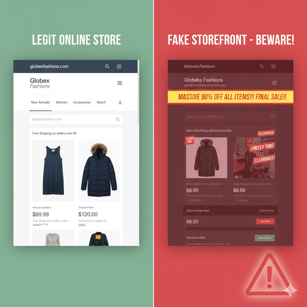 Real storefront next to a fake one.